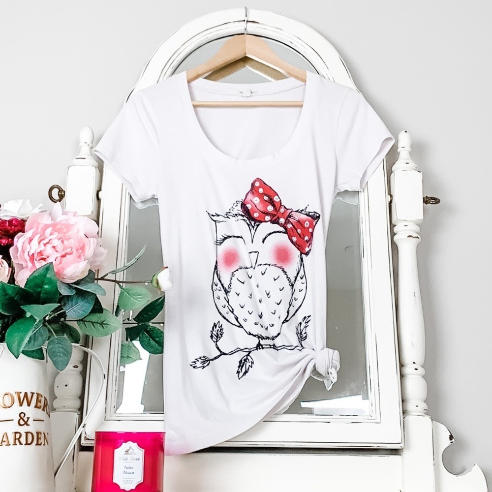 AS-IS Owl Graphic Scoop Neck Tee Large - Picture 4 of 11